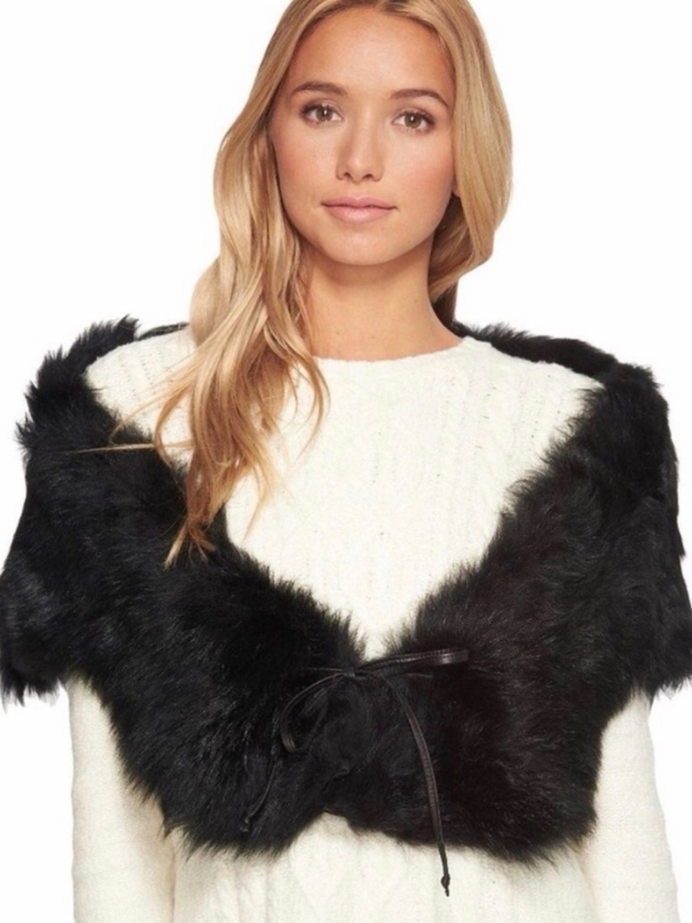 UGG Black Faux Fur Shrug with Tie Front